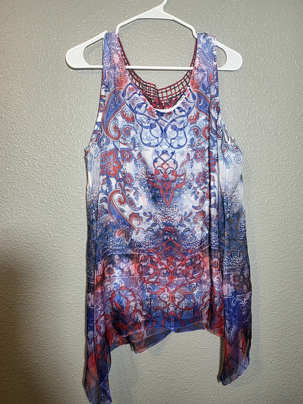 Apt. 9 Blue & Red Paisley Mesh-Back Sleeveless Tank